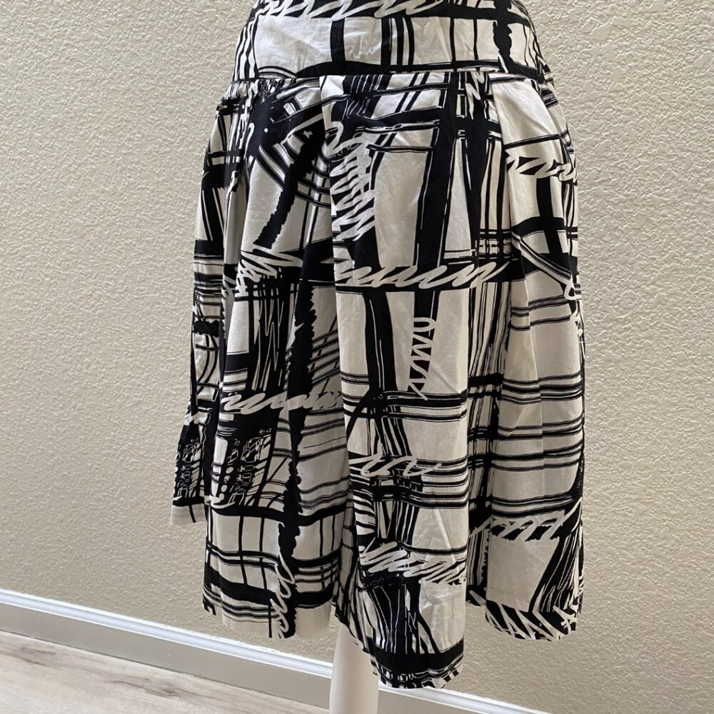 Sandro Sportswear Womens Size 6 A-Line Box Pleat Skirt Cotton Blend Black White